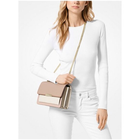 Michael Kors Jade Large Neutral Tri-Color Leather Crossbody - Picture 2 of 15